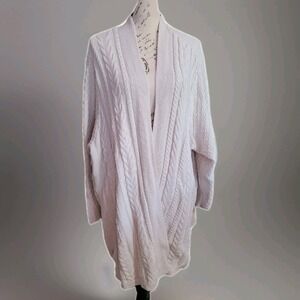 J Jill Open Front Cable Knit Chunky Long Cardigan Sweater‎ Womens 3X Cream Beige